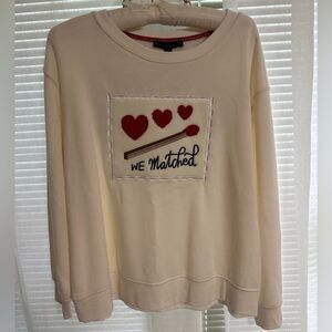 JANE + DELANCEY M Ivory Red WE Matched Pullover Crew Fleece Interior Sweatshirt